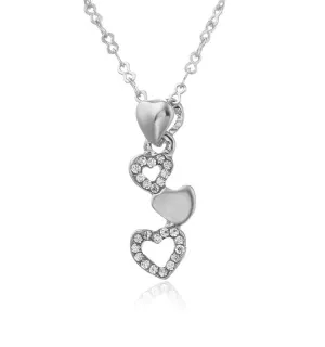 Falling Hearts CZ Necklace and Earrings Set