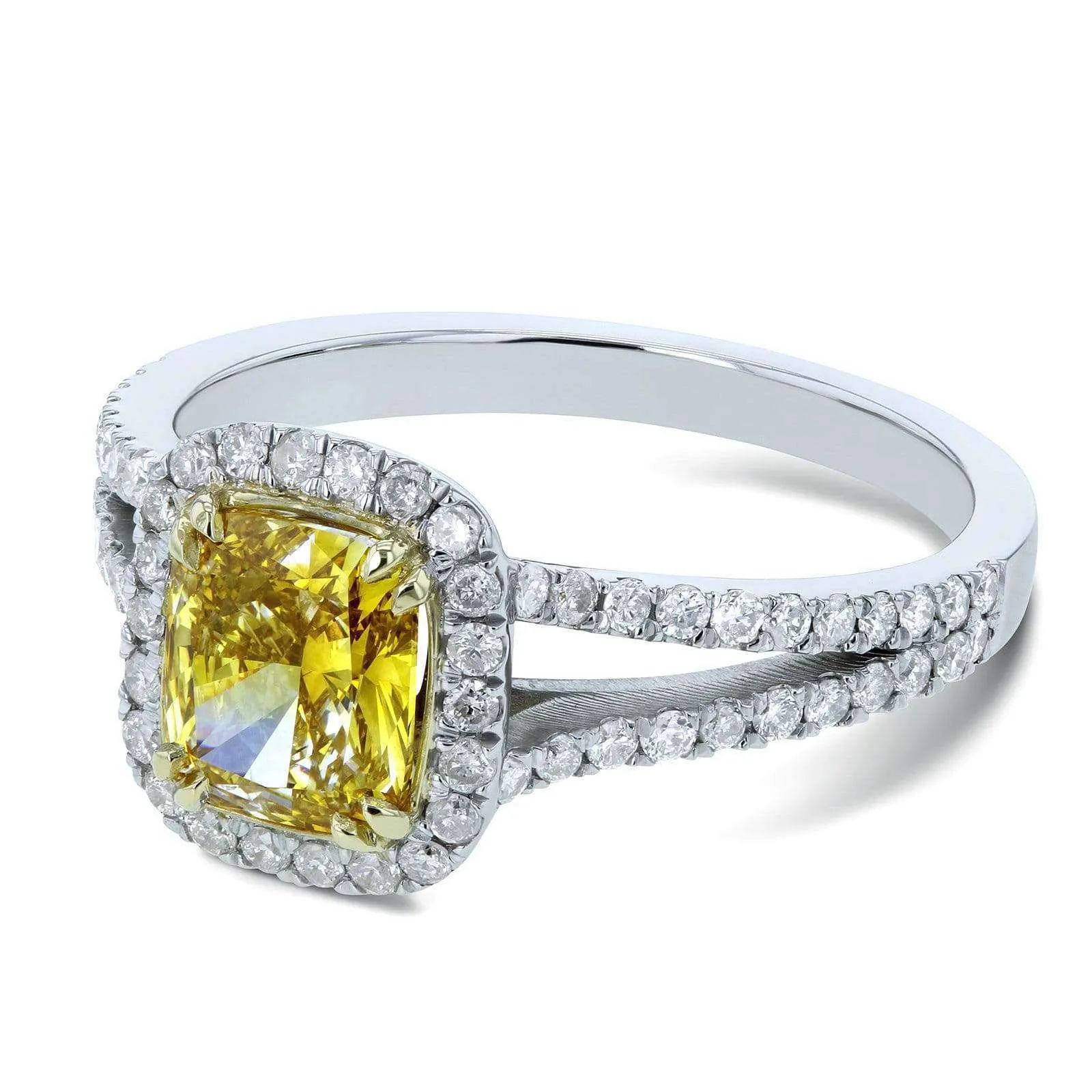 Fancy Vivid Yellow Cushion Diamond Ring (GIA Certified)