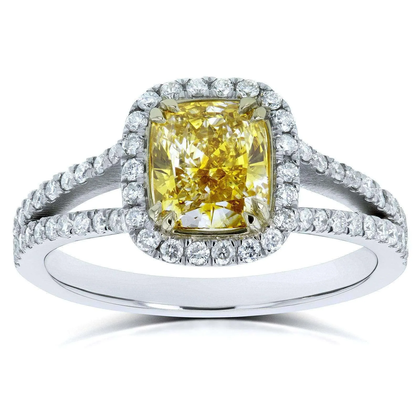 Fancy Vivid Yellow Cushion Diamond Ring (GIA Certified)