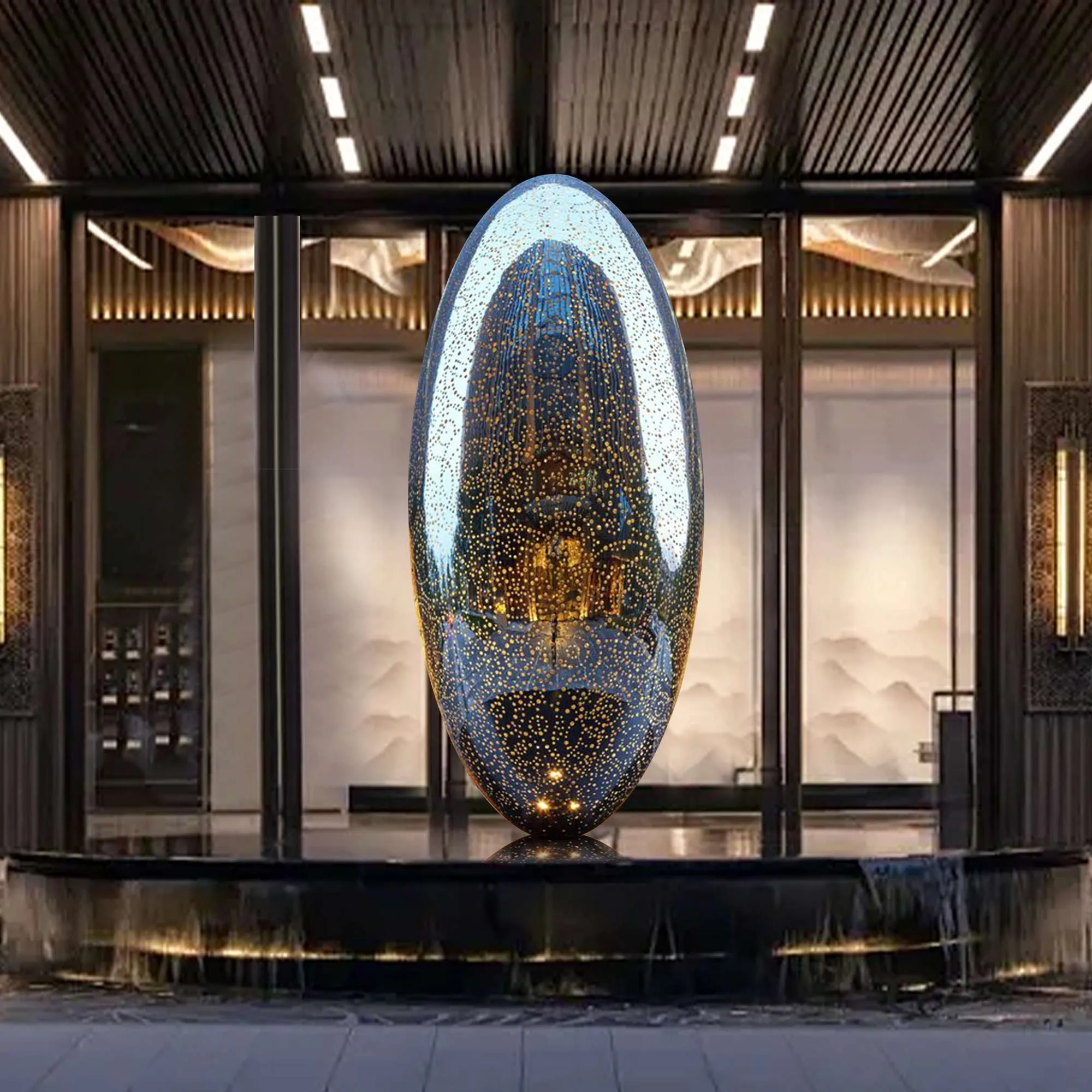 FINEST Outdoor Illuminated Oval Stainless Steel Sculpture FS-087