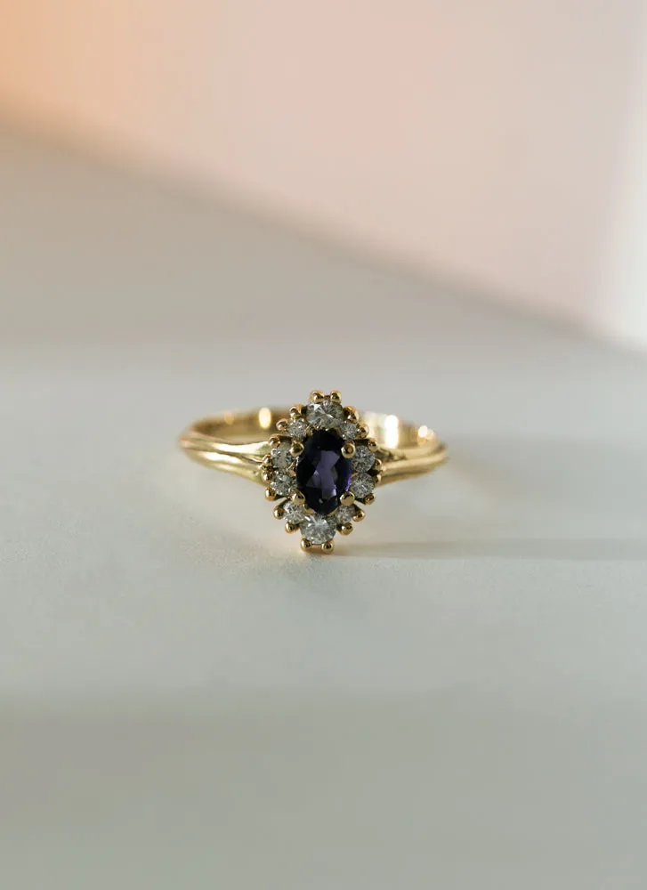 Galaxy diamond iolite ring 14k gold