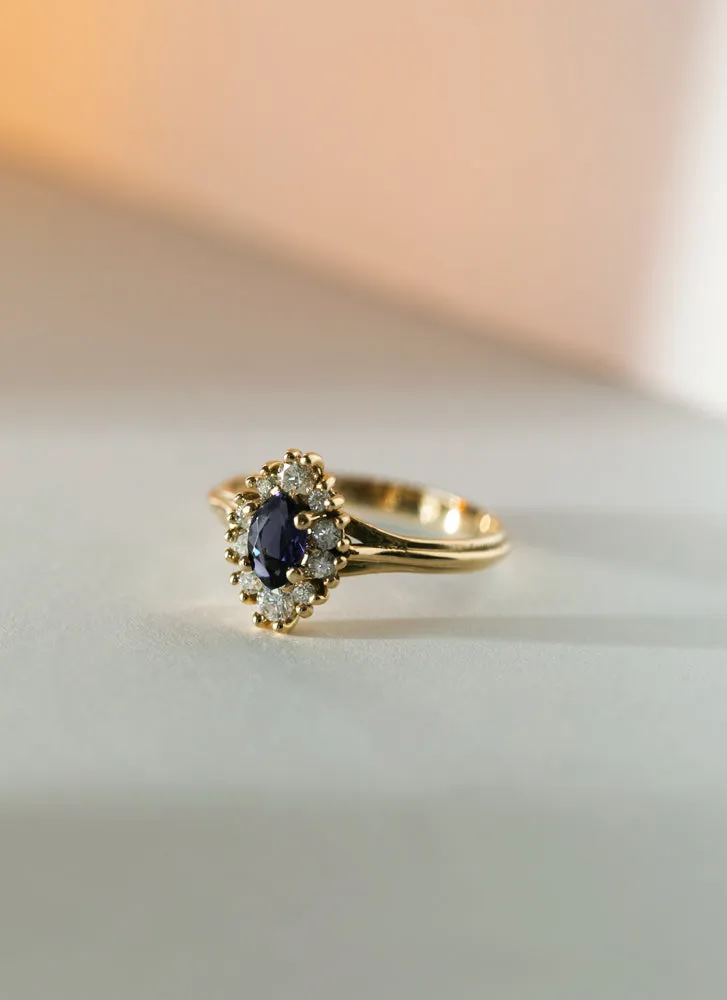 Galaxy diamond iolite ring 14k gold