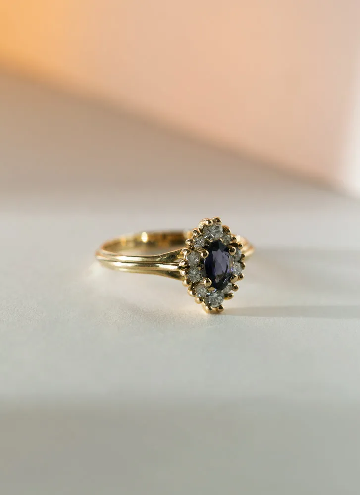 Galaxy diamond iolite ring 14k gold