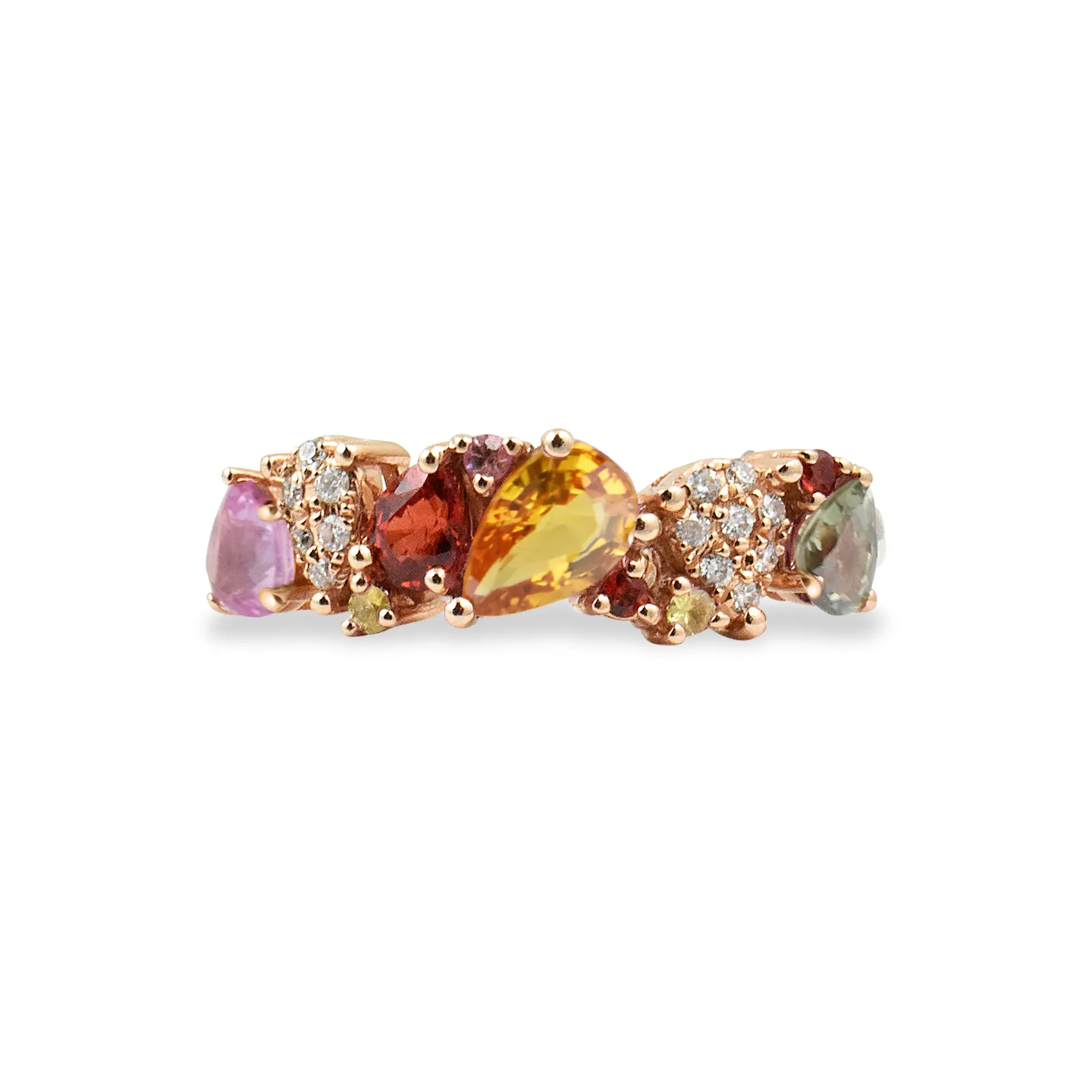 Gemstone & Diamond 18K Staggered Pear Shape Ring