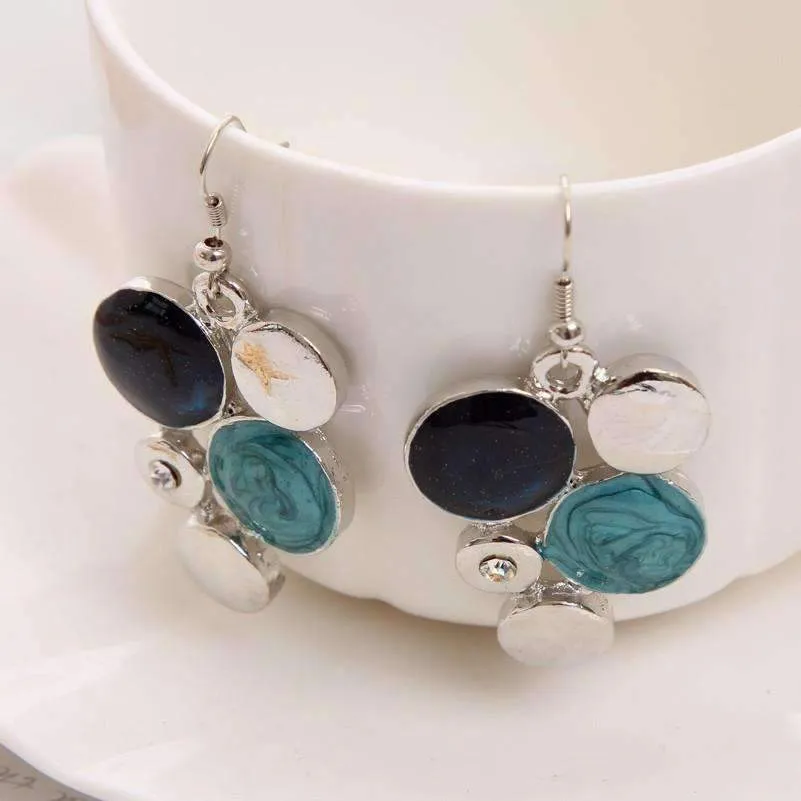 Glossy Enamel Circles Necklace and Earrings Set - In Four Colors