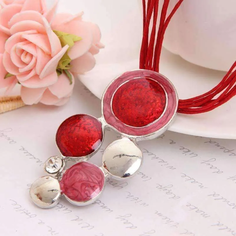 Glossy Enamel Circles Necklace and Earrings Set - In Four Colors