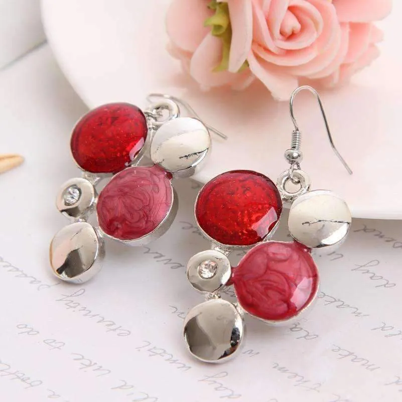 Glossy Enamel Circles Necklace and Earrings Set - In Four Colors