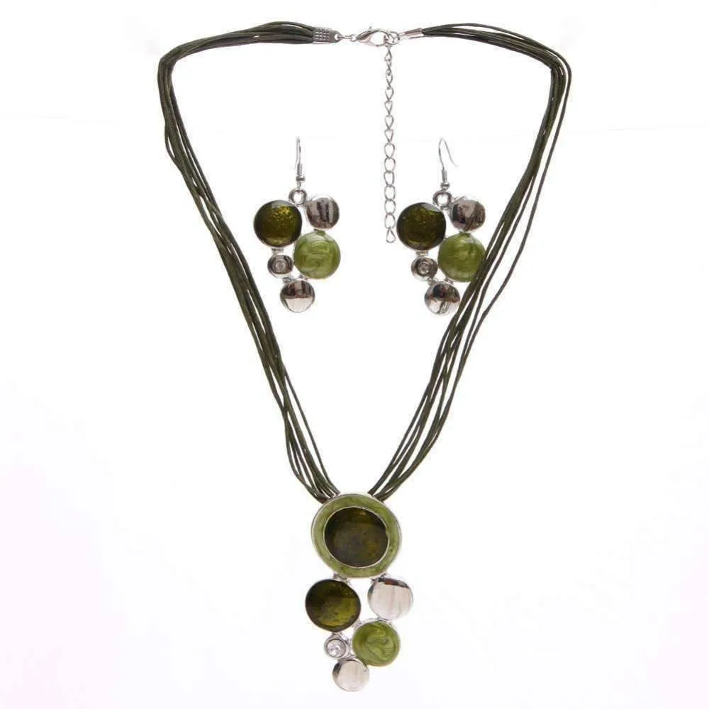 Glossy Enamel Circles Necklace and Earrings Set - In Four Colors