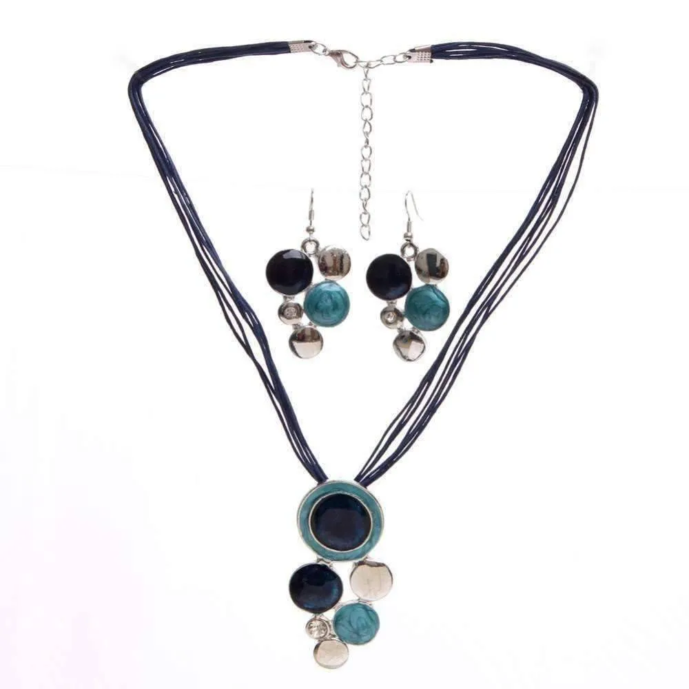 Glossy Enamel Circles Necklace and Earrings Set - In Four Colors