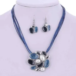 Glossy Enamel Cluster Necklace and Earrings Set - In Three Colors