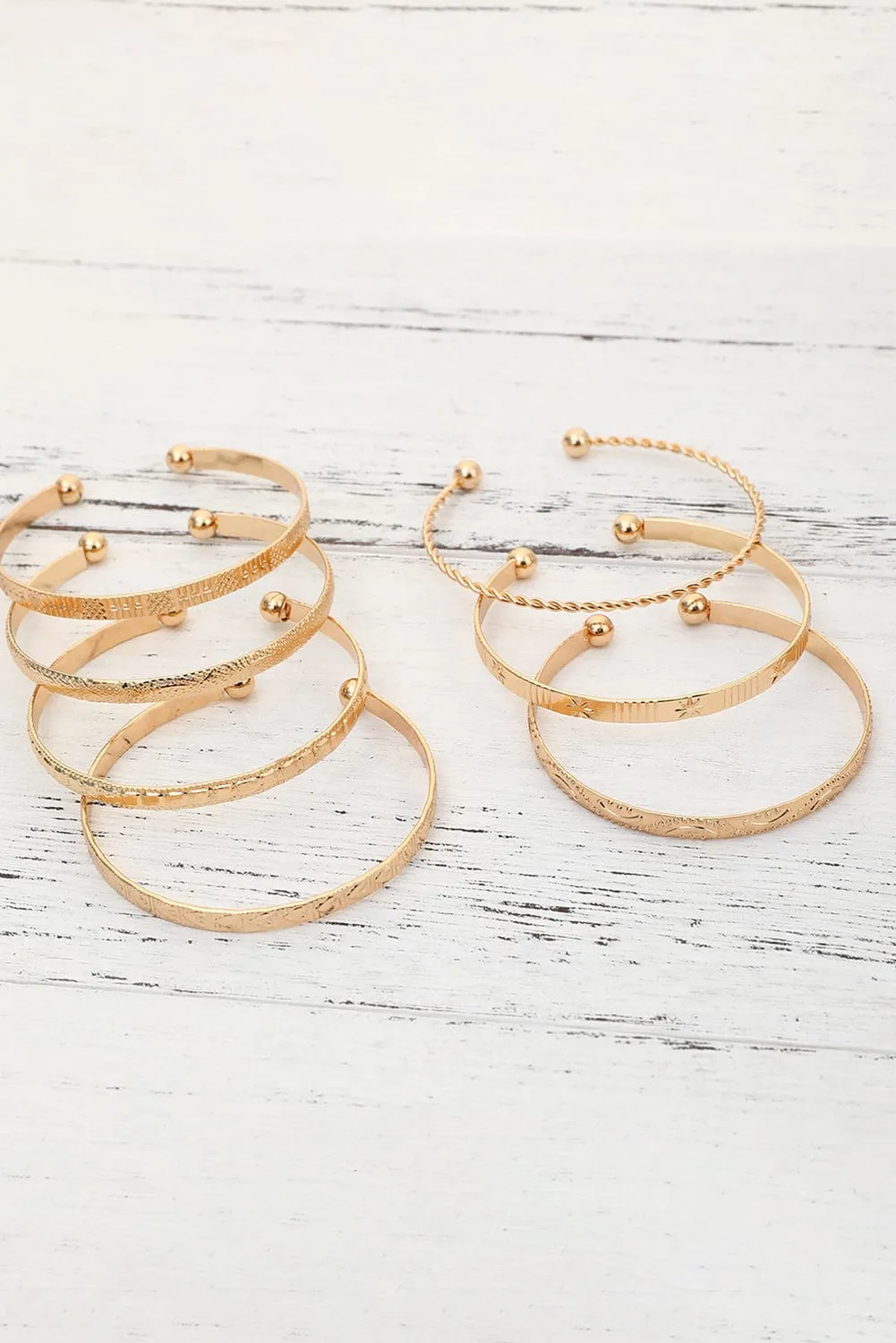 Gold 7 pcs Textured Bracelet Set