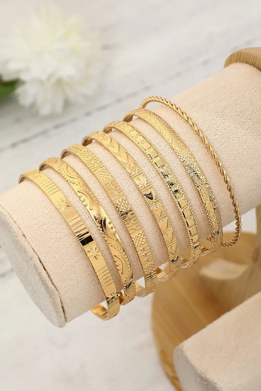 Gold 7 pcs Textured Bracelet Set