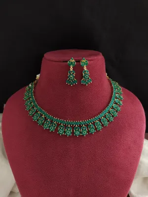 Gold-Plated Zircon Necklace Sets with Earrings - Available in Emerald, Sapphire, and Ruby