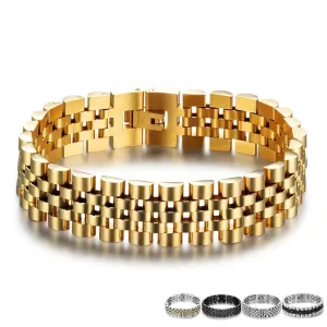 Gold Stainless Steel Bracelet Luxurious Mens Wristband- Black Gun Plated Chain