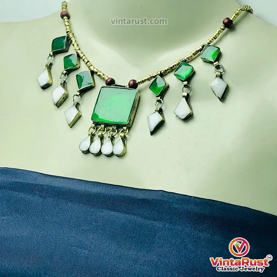 Green and White Stone Necklace