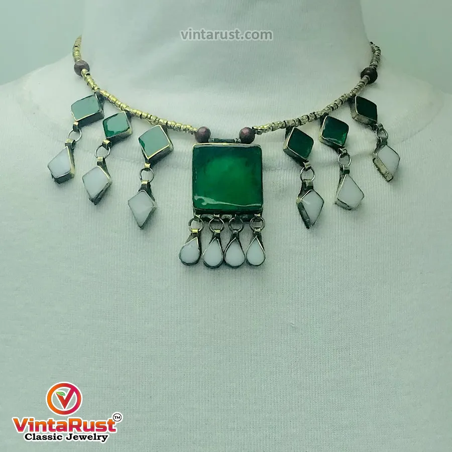 Green and White Stone Necklace