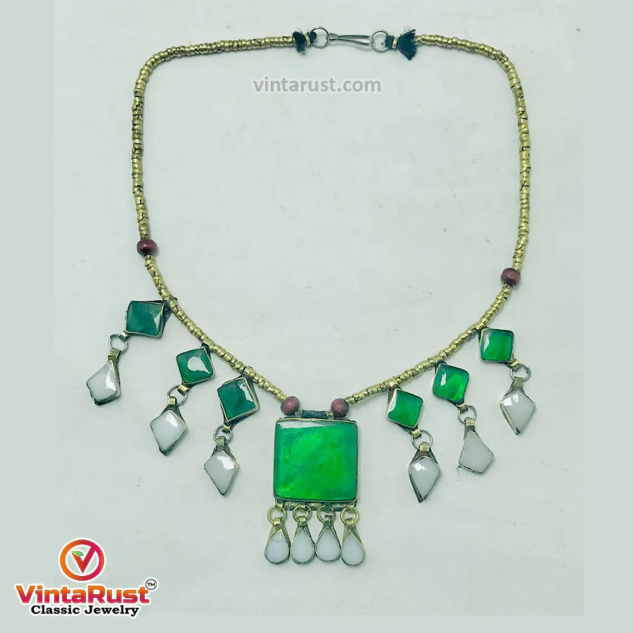 Green and White Stone Necklace