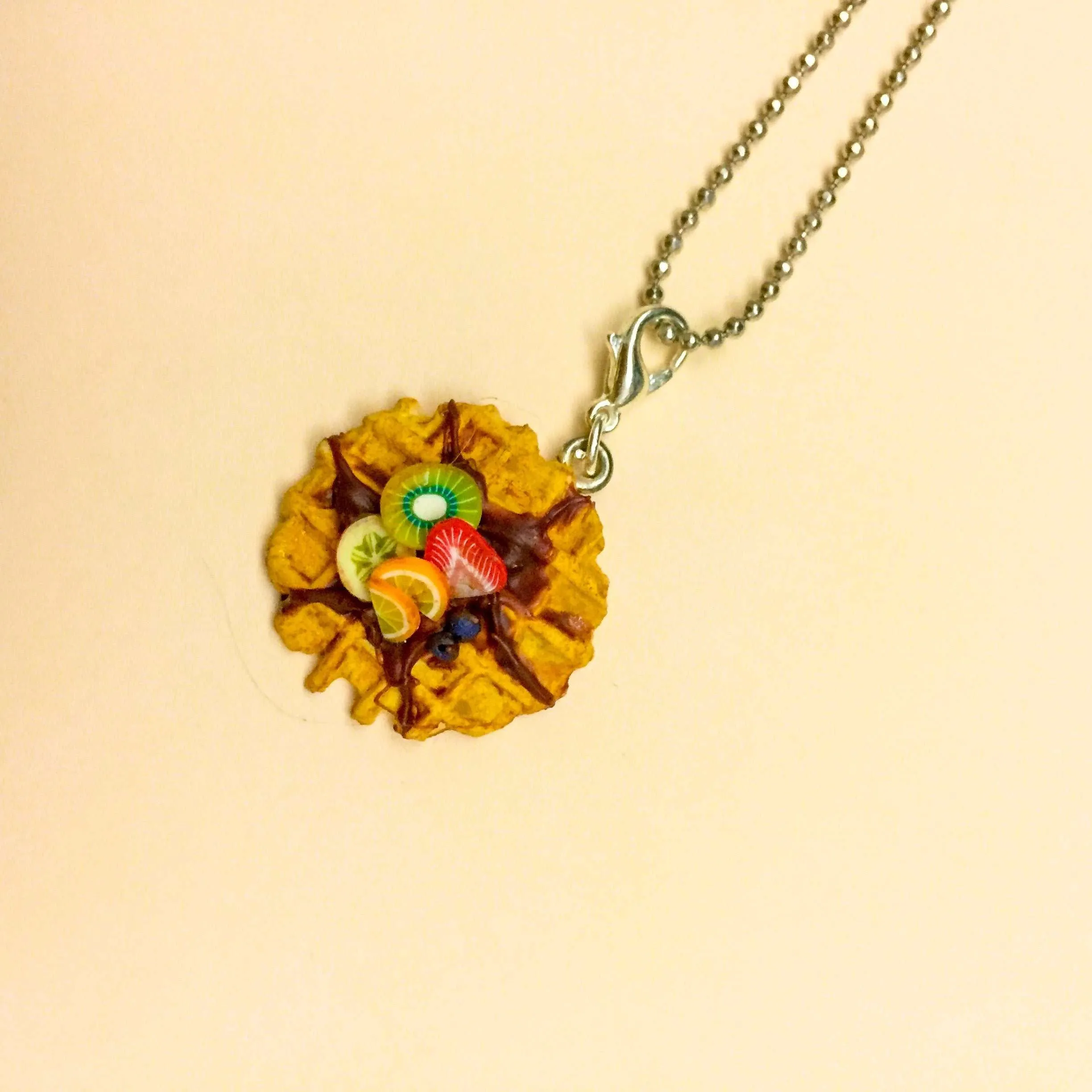 Heart Waffles With Mini Fruit Topping Charm Pendant Necklace