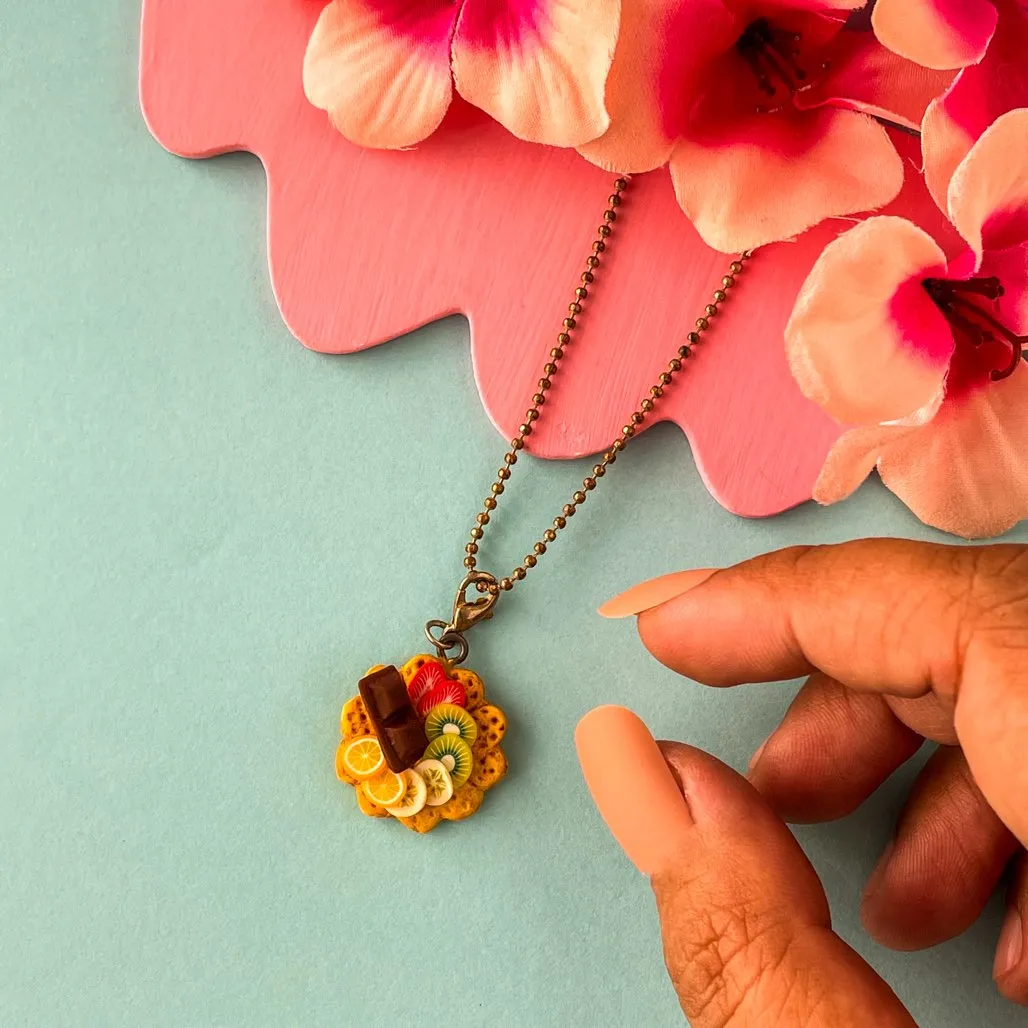 Heart Waffles With Mini Fruit Topping Charm Pendant Necklace