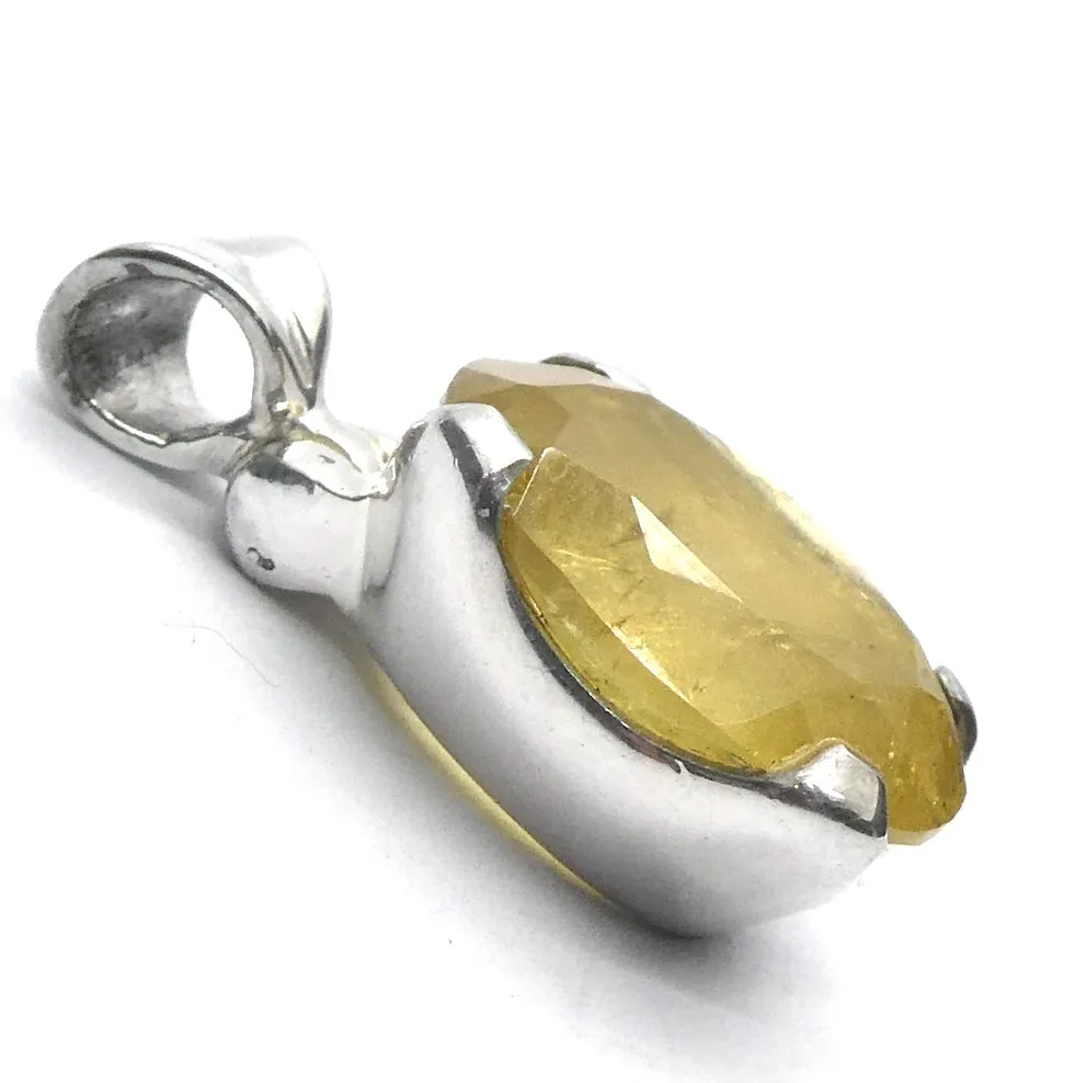 Heliodor Pendant, Golden Beryl, Faceted Oval, 925 Sterling Silver