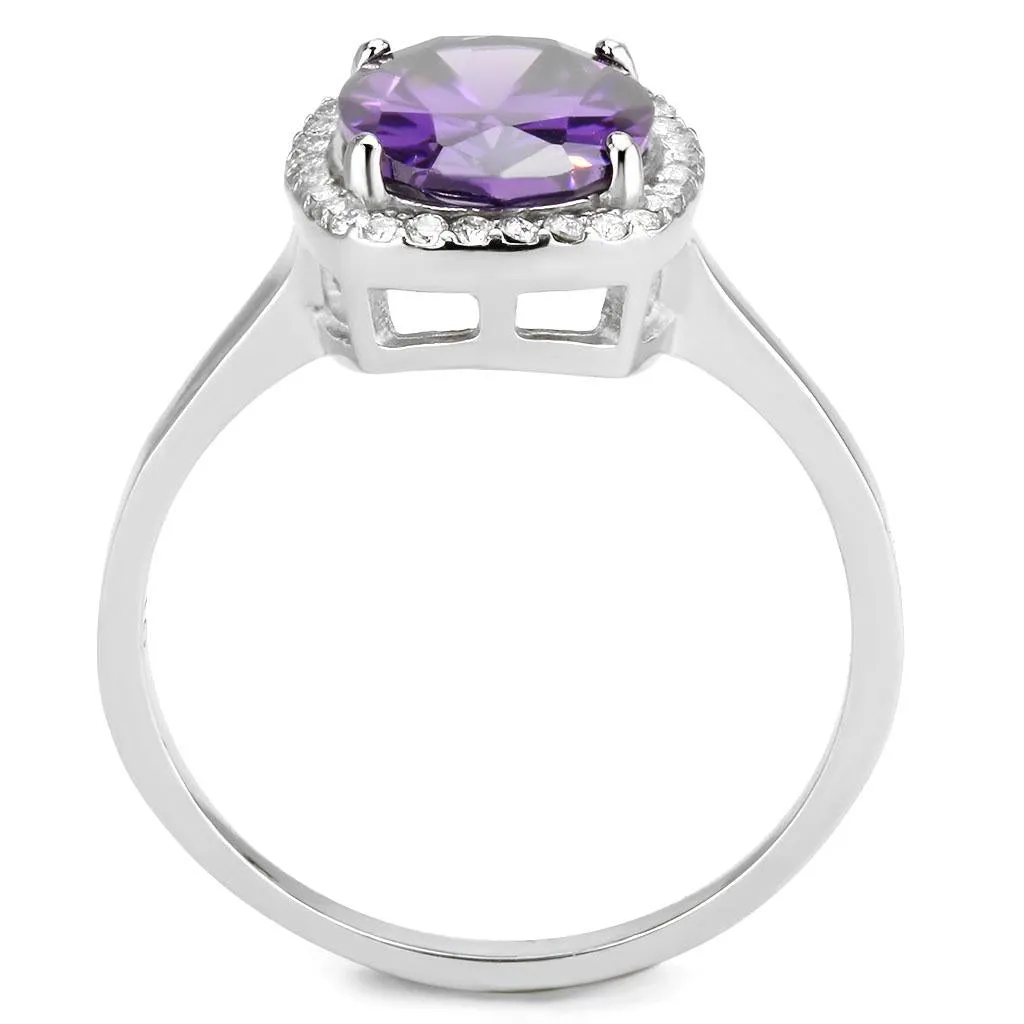 High polished (no plating) Stainless Steel Ring with AAA Grade CZ in Amethyst for Women Style DA385