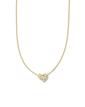 Holland Gold Heart Pendant Necklace in White Crystal