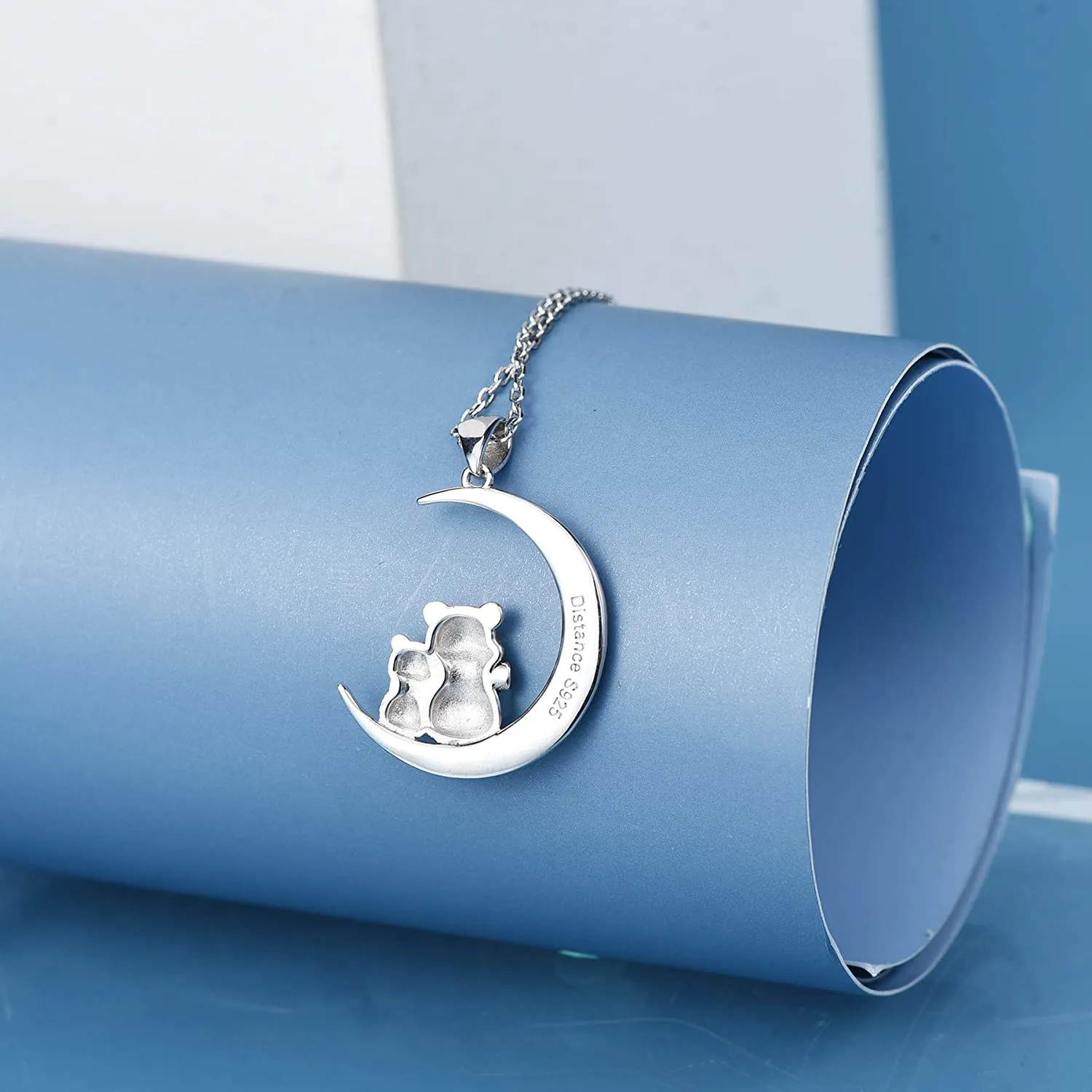 I Love You to The Moon and Back Necklace for Women,925 Sterling Silver Double Bunny Rabbit Panda Necklace Jewelry Gifts for Women Mom Daughter Wife Girls