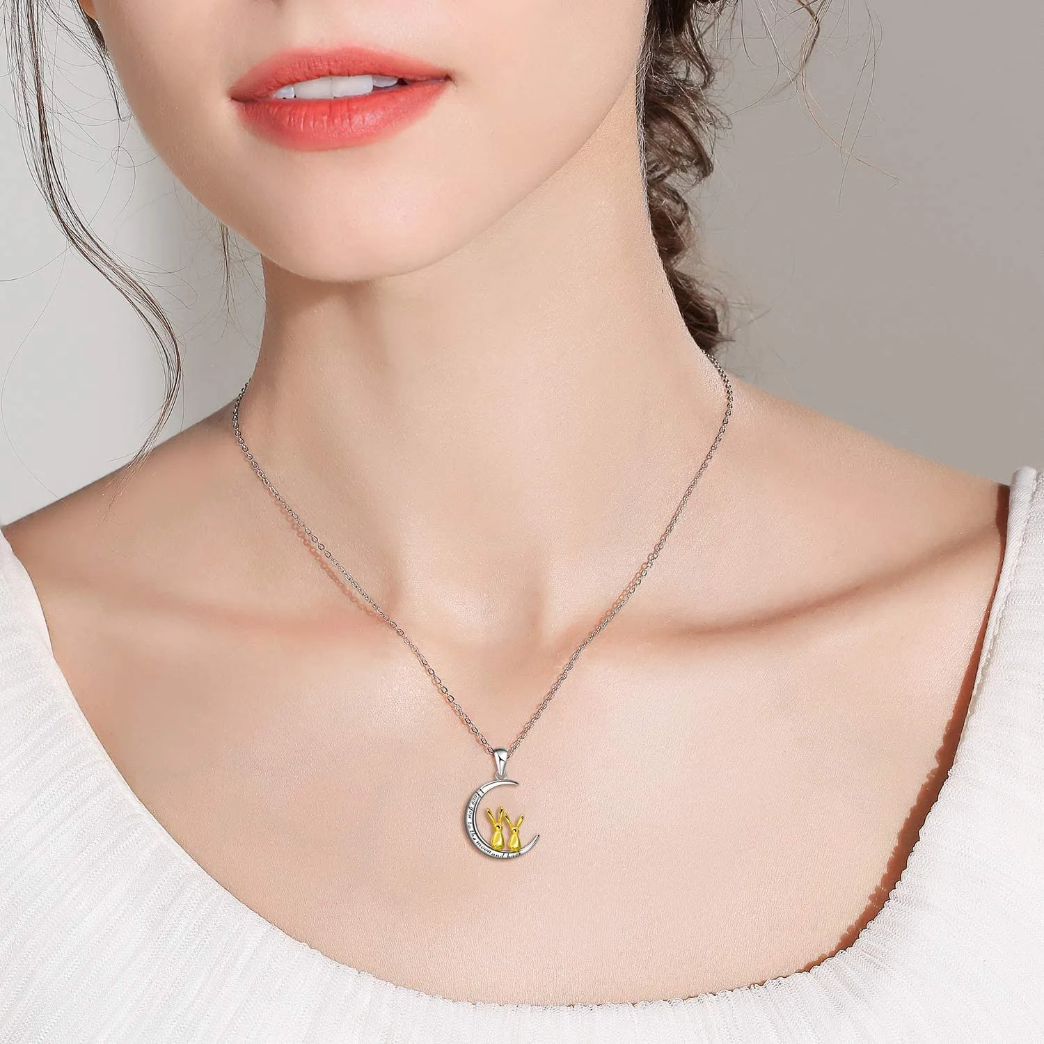 I Love You to The Moon and Back Necklace for Women,925 Sterling Silver Double Bunny Rabbit Panda Necklace Jewelry Gifts for Women Mom Daughter Wife Girls