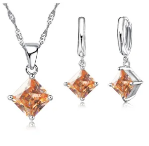 Impeccable Princess Cut Cz Matching Necklace & Earrings Set Gold plated for Women