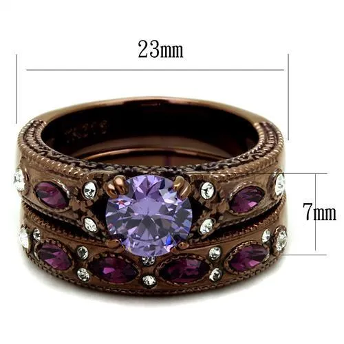 IP Coffee light Stainless Steel Ring with AAA Grade CZ in Amethyst for Women Style TK2746