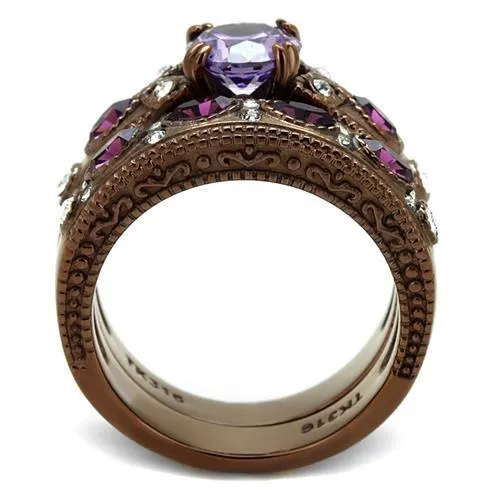 IP Coffee light Stainless Steel Ring with AAA Grade CZ in Amethyst for Women Style TK2746