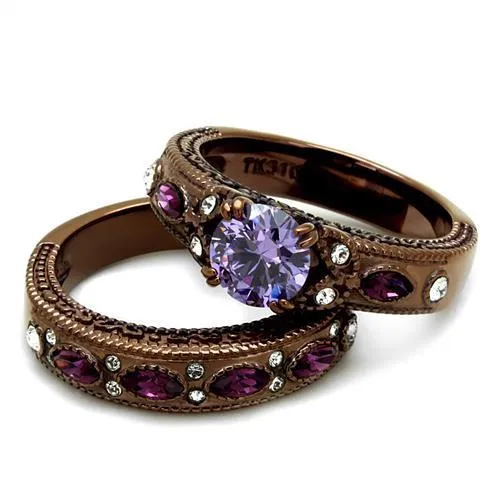 IP Coffee light Stainless Steel Ring with AAA Grade CZ in Amethyst for Women Style TK2746