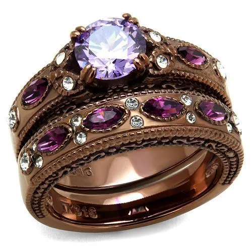 IP Coffee light Stainless Steel Ring with AAA Grade CZ in Amethyst for Women Style TK2746