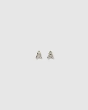 Izoa Alphabet Mini Letter A Stud Earrings Silver