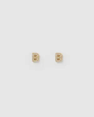 Izoa Alphabet Mini Letter B Stud Earrings Gold