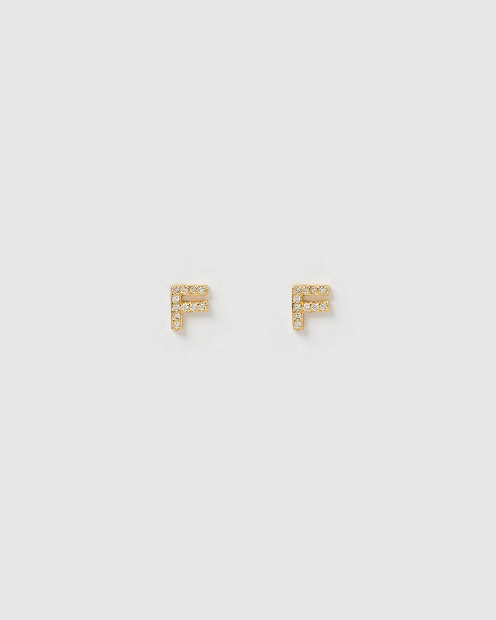 Izoa Alphabet Mini Letter F Stud Earrings Gold