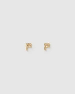 Izoa Alphabet Mini Letter F Stud Earrings Gold