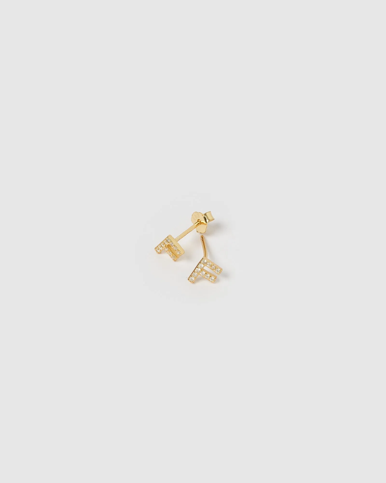 Izoa Alphabet Mini Letter F Stud Earrings Gold