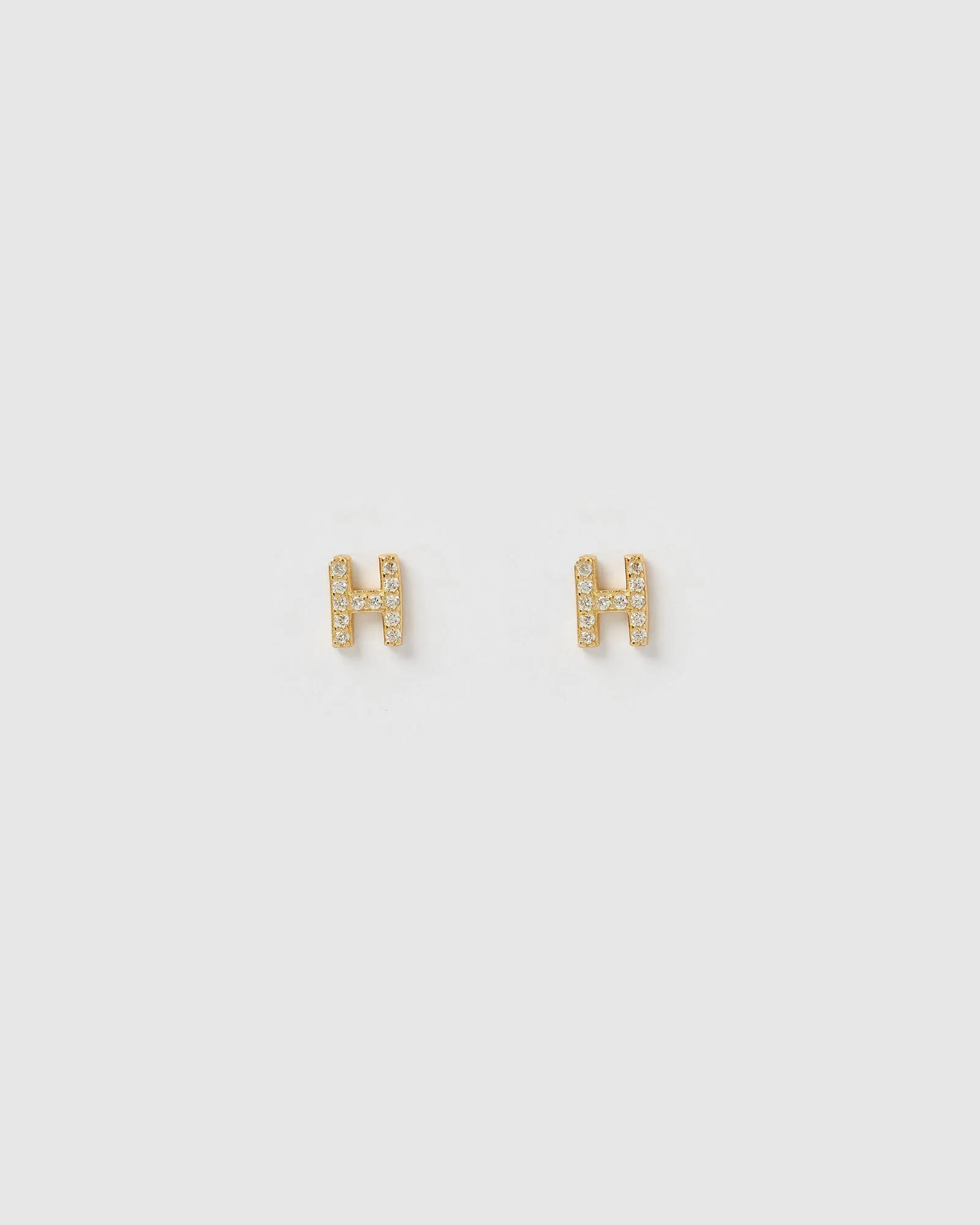 Izoa Alphabet Mini Letter H Stud Earrings Gold