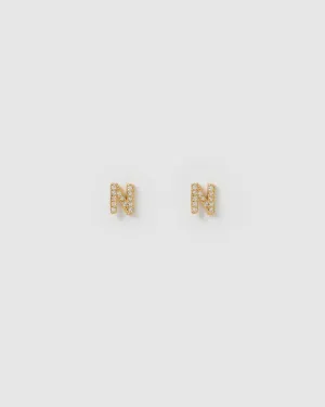 Izoa Alphabet Mini Letter N Stud Earrings Gold