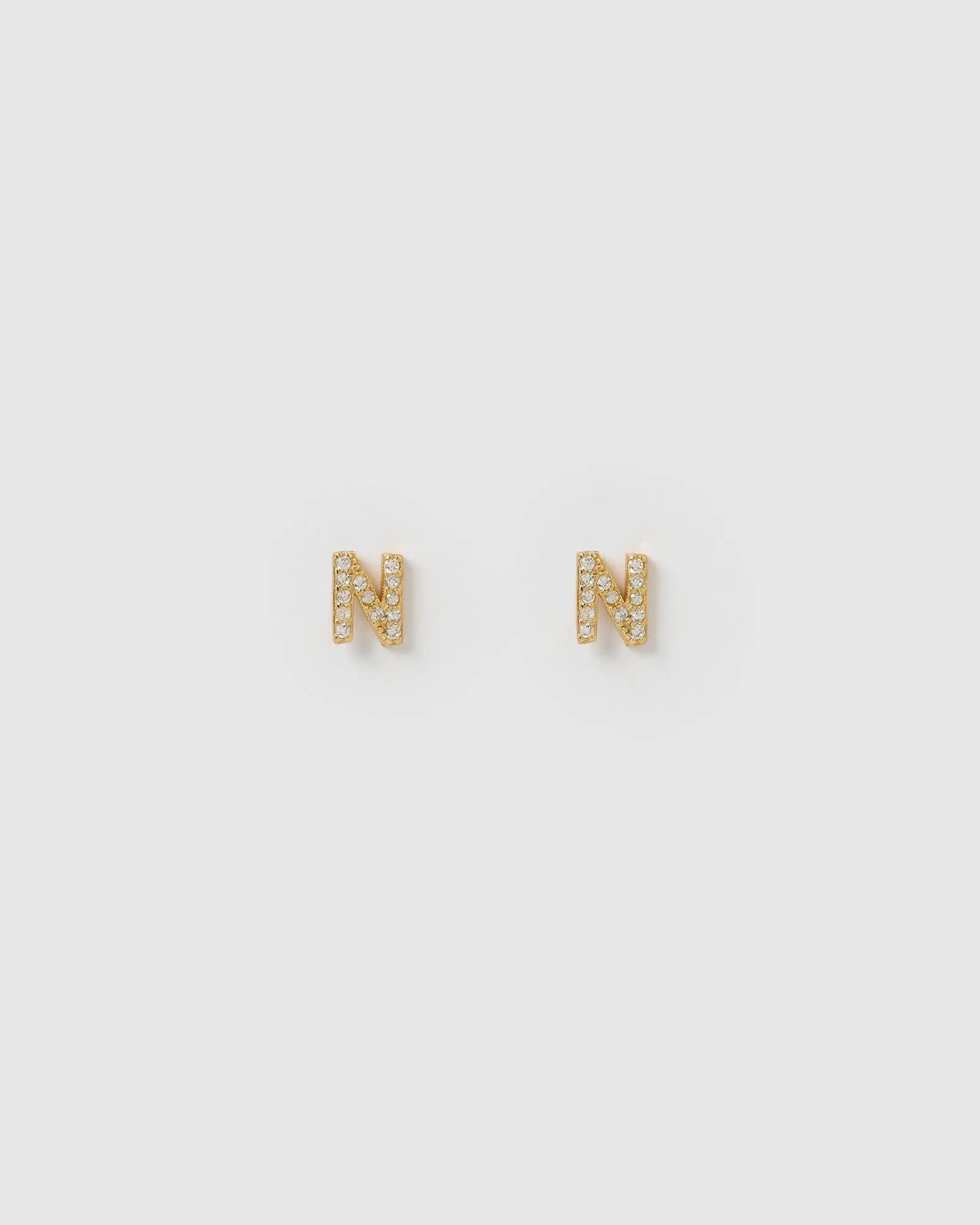 Izoa Alphabet Mini Letter N Stud Earrings Gold