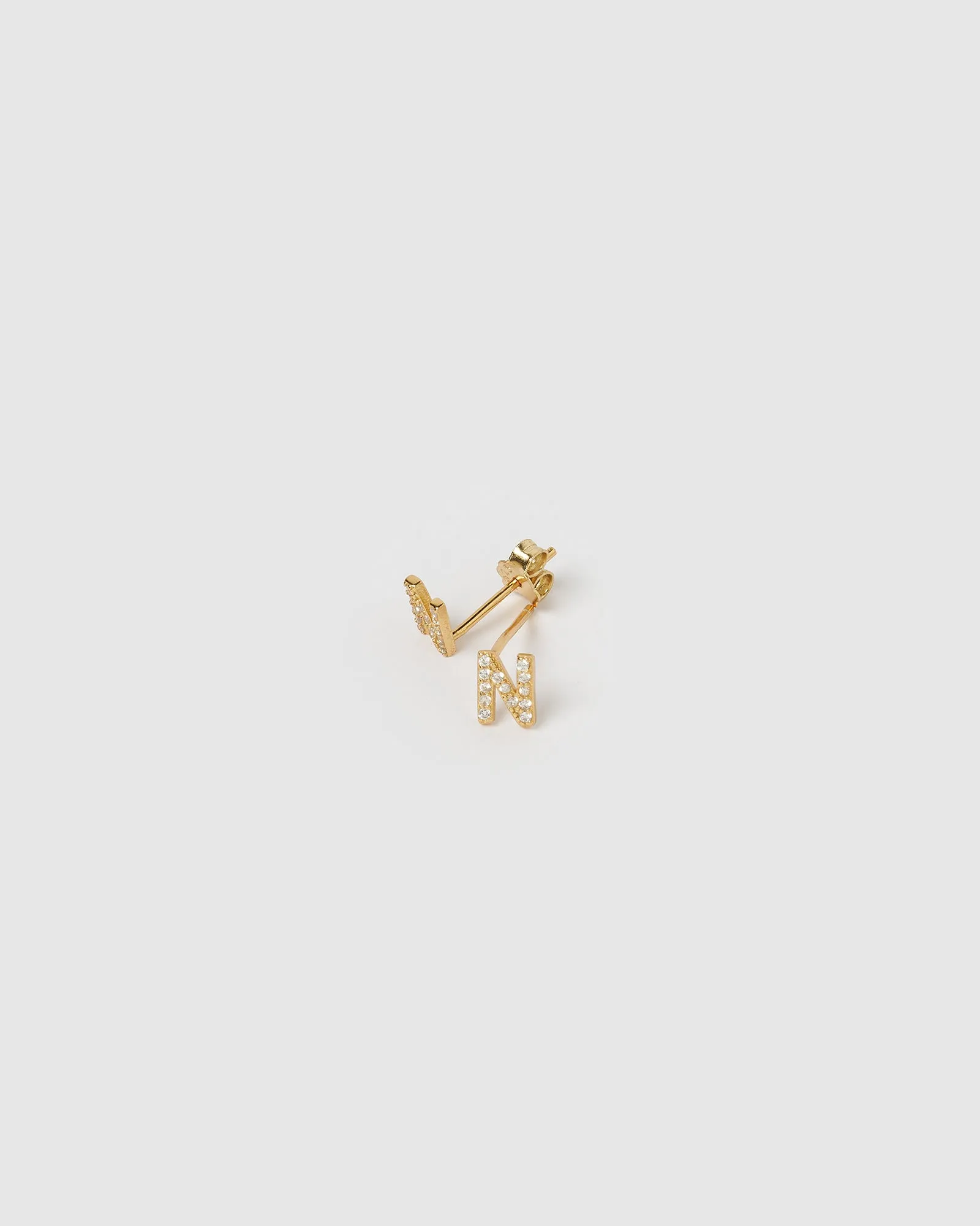 Izoa Alphabet Mini Letter N Stud Earrings Gold