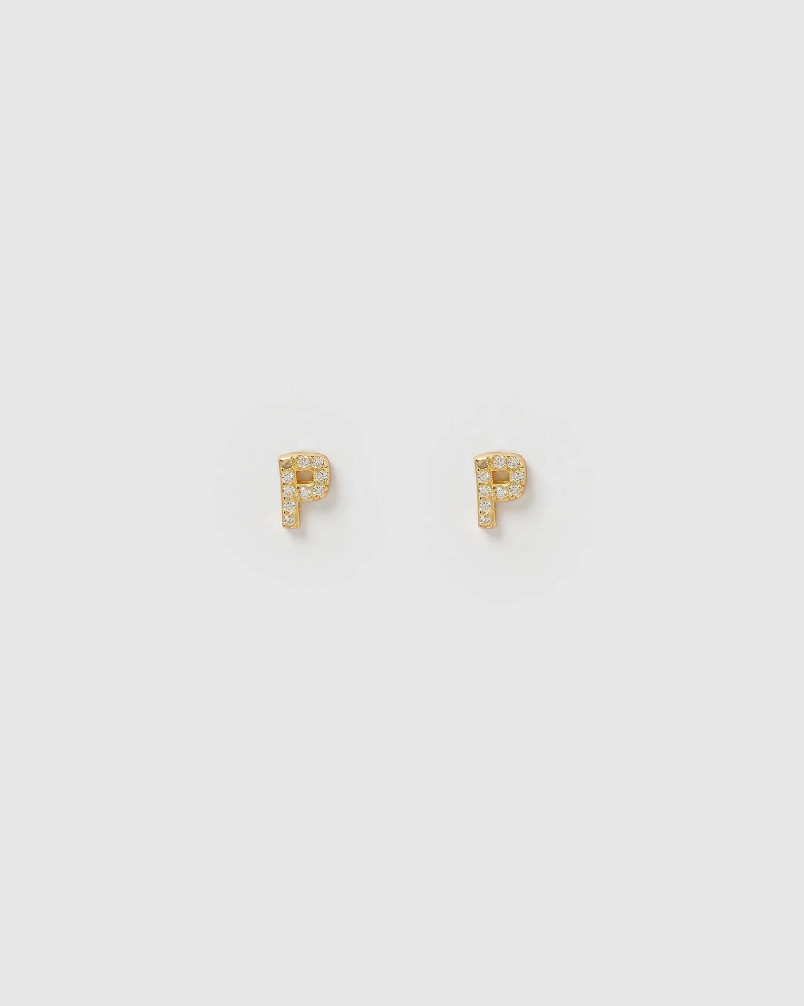 Izoa Alphabet Mini Letter P Stud Earrings Gold