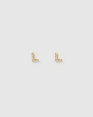 Izoa Alphabet Mini Letter T Stud Earrings Gold