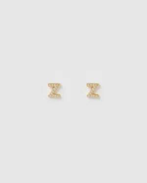 Izoa Alphabet Mini Letter Z Stud Earrings Gold