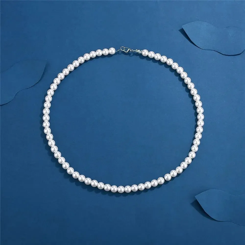 JC - Men's Pearl Necklace: Simple handmade bead strand, trendy jewelry for weddings and banquets