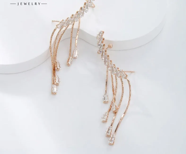 Jewelry Long Tassel Earrings Women's Light Luxury Niche Jewelry European and American Style Ear Clips and Earrings One-piece Earrings