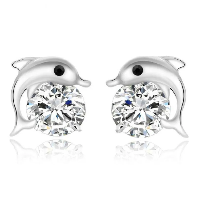 Jumping Dolphin Cz Stud Earrings for Women and Teen Any Occasion