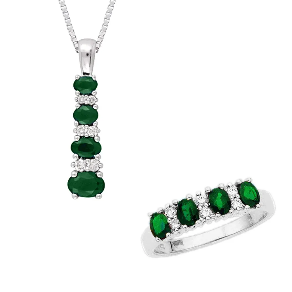 KATARINA Diamond and Alternating Emerald Jewelry Set (1/4 cttw)