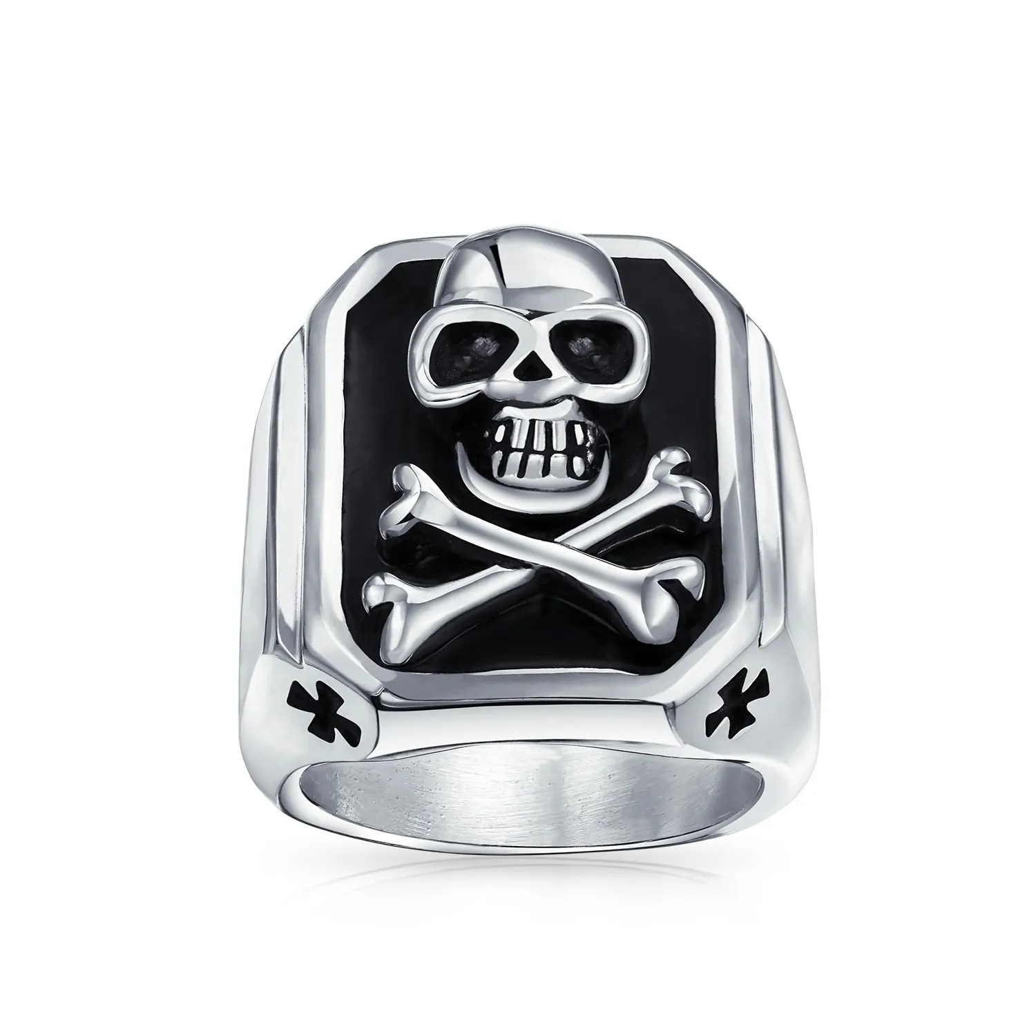 Large Men's Skull Crossbones Signet Ring or Black Pendant Stainless Steel